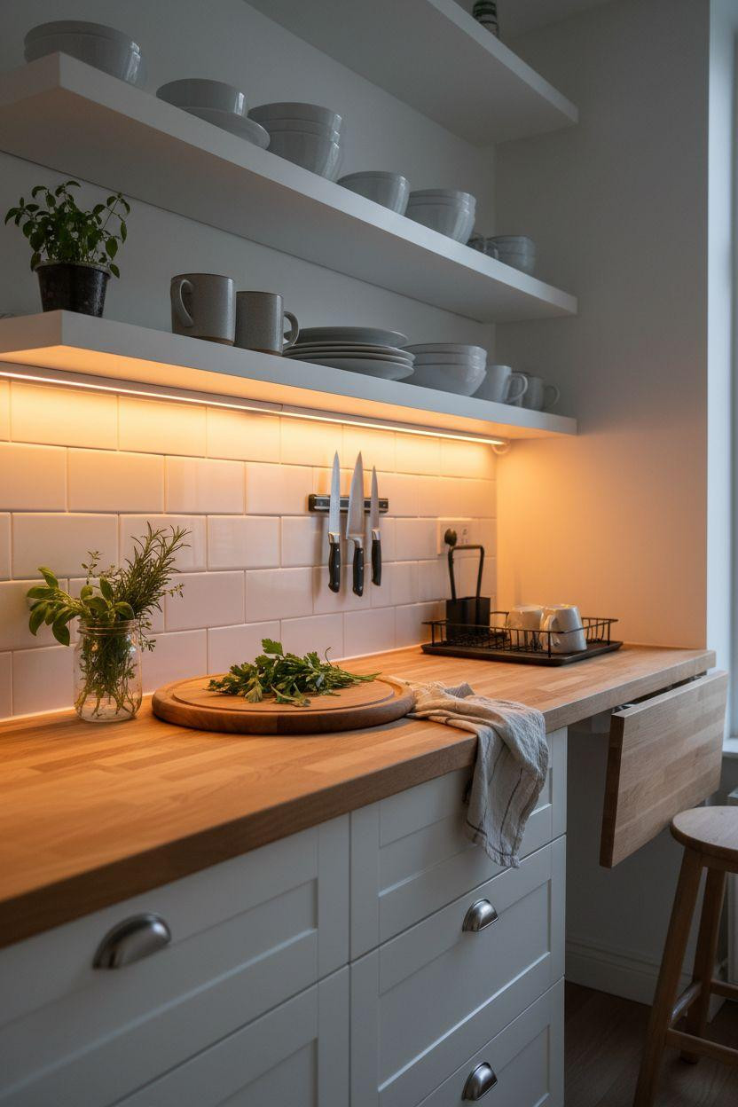 tiny kitchen ideas on a budget with LED accent lighting