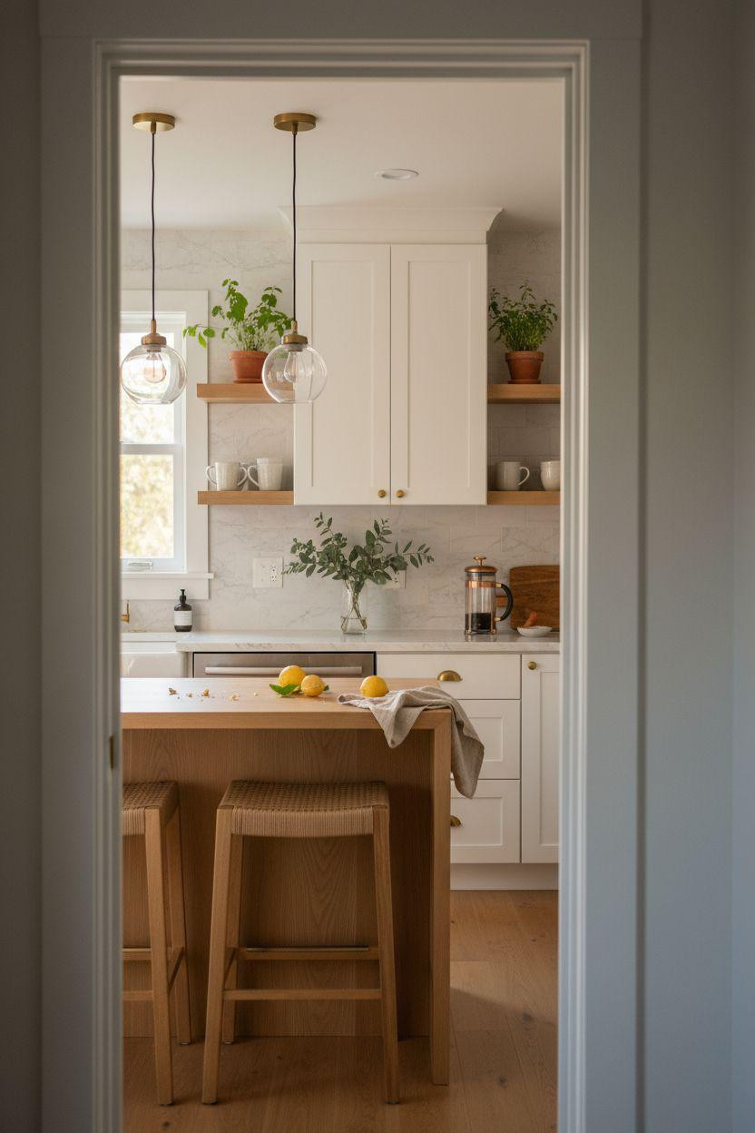 Tiny Kitchen Ideas - open kitchen with waterfall edge bar counter