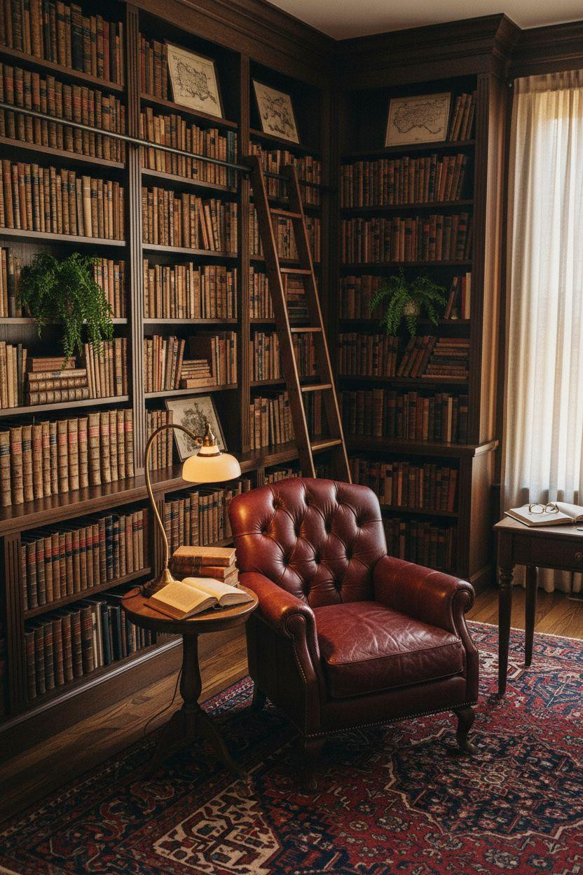 Small Home Library Ideas - traditional dark walnut library