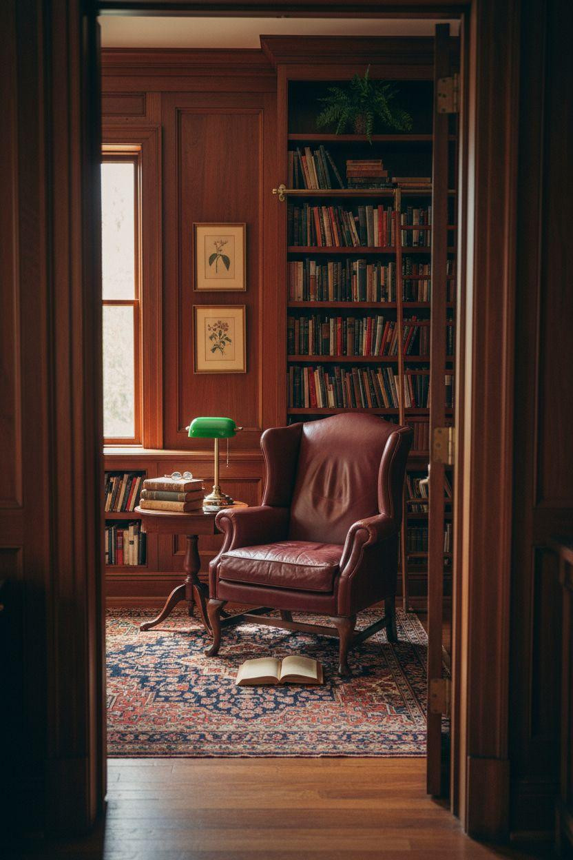 Cozy Home Library Ideas traditional mahogany with leather chair