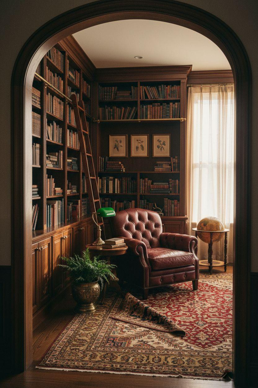 Dream Home Library Ideas - traditional mahogany library through doorway