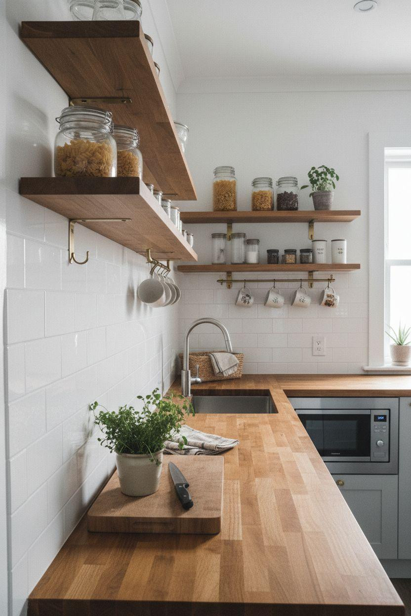 Tiny Kitchen Ideas - ultra-compact kitchenette with three-tier slim shelves