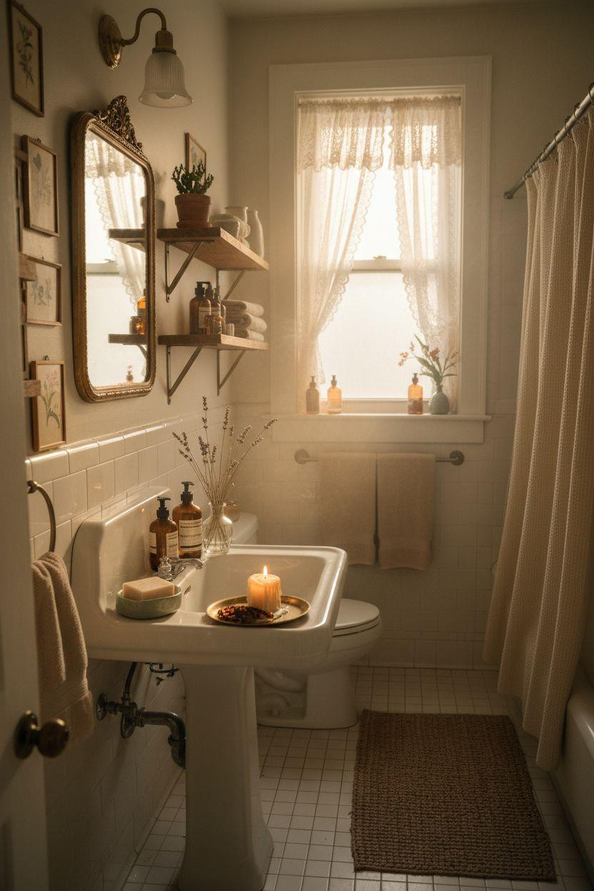Vibey Bathroom with vintage charm and youthful energy