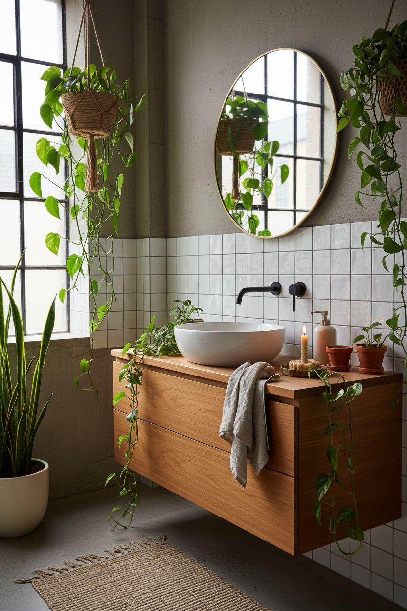 Vibey Bathroom filled with plants and natural materials