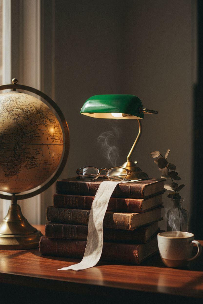 Home Library Rooms Ideas - curated shelf with antique globe and leather books