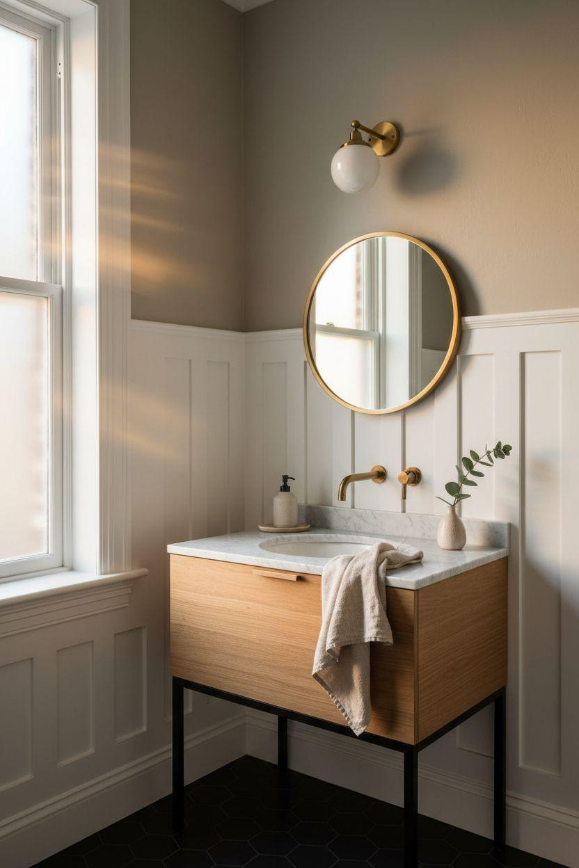 Wainscoting bathroom in historic brownstone with modern updates
