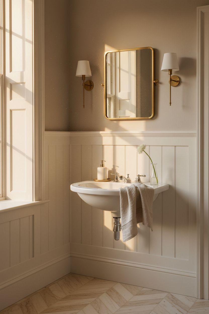 Wainscoting bathroom featuring classic beadboard and neutral color palette