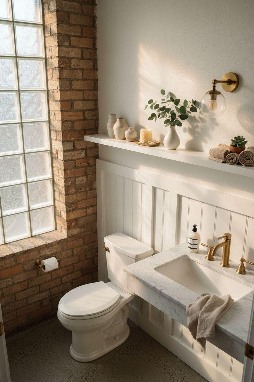 Wainscoting bathroom in modern loft with bold geometric patterns
