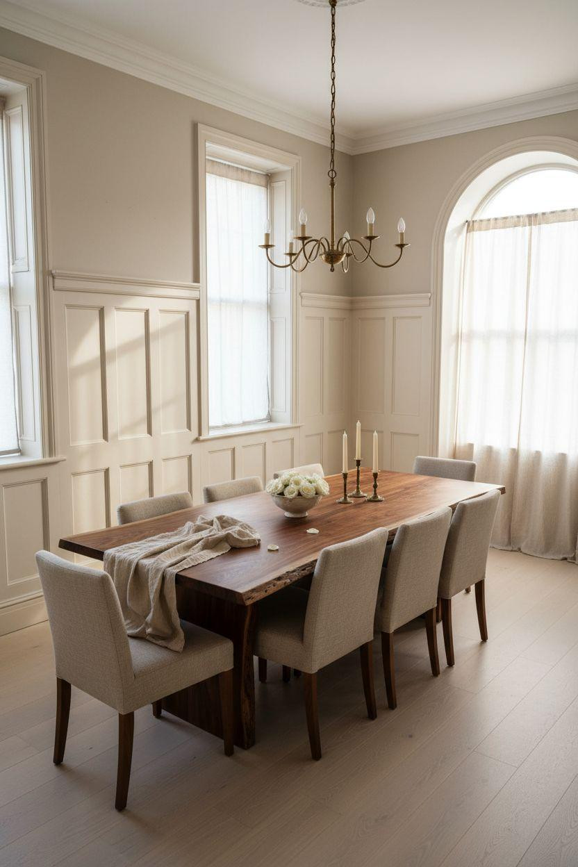 Wainscoting Dining Room - elegant board and batten panels with natural lighting