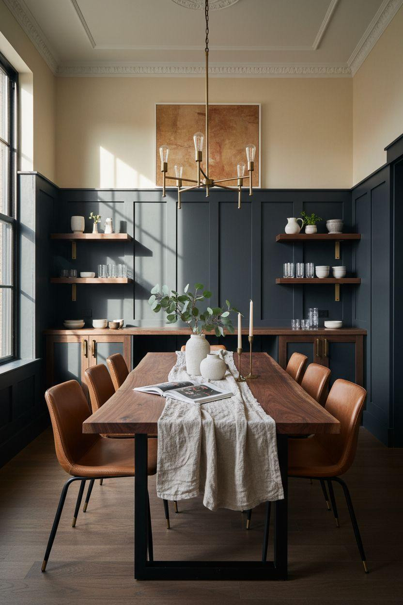 Wainscoting dining room featuring board and batten wall treatment