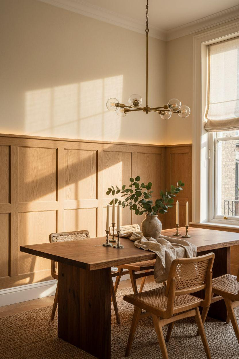 Wainscoting dining room with natural oak panels