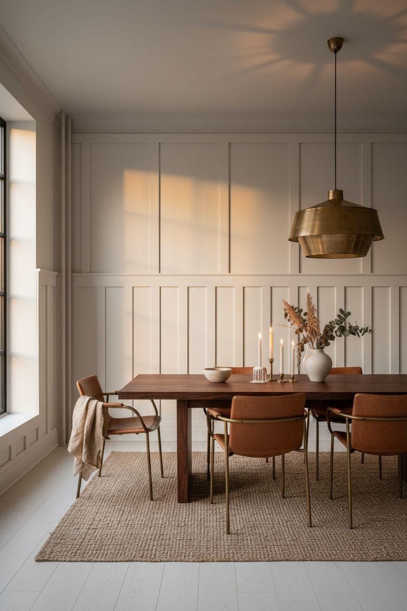 Wainscoting dining room with minimalist Scandinavian design