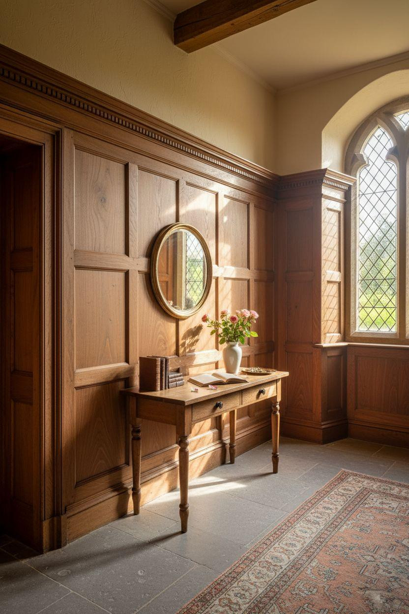 wainscoting styles - english manor with walnut panels