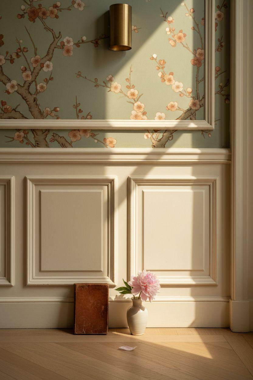 wainscoting styles - close-up detail with wallpaper