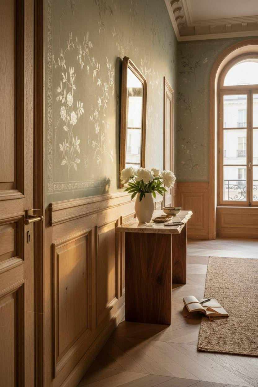 wainscoting styles - restored haussmann with silver botanicals