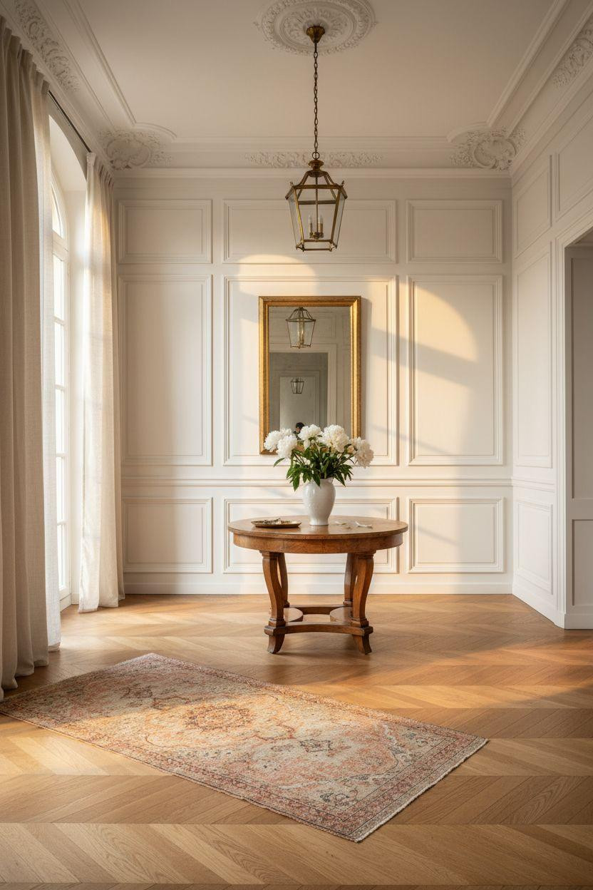 wainscoting styles - geometric white panels