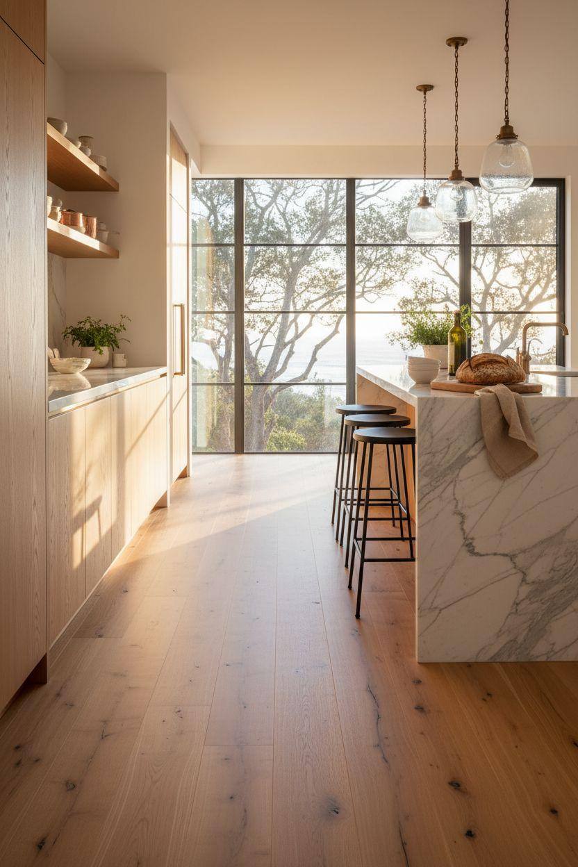 White Oak Hardwood Floors in contemporary kitchen