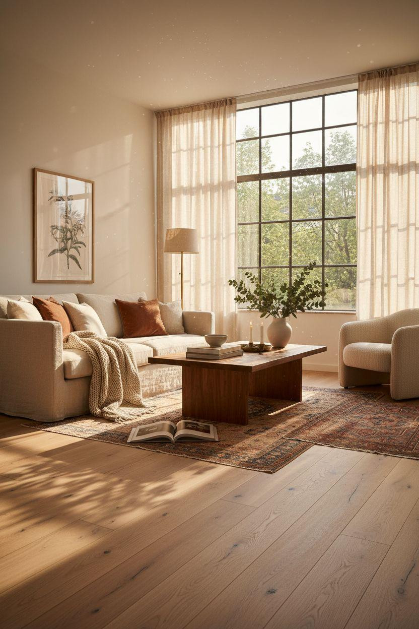 White Oak Hardwood Floors in sun-drenched living room