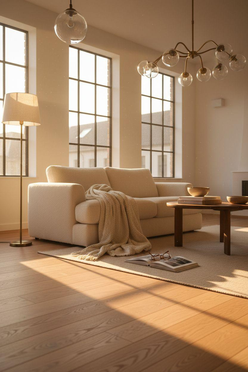 White Oak Hardwood Floors detail with brass lighting