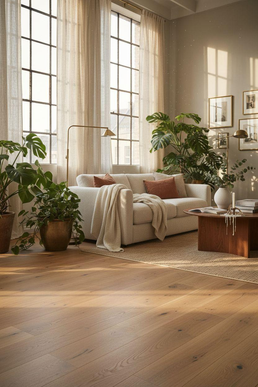 White Oak Hardwood Floors with indoor plants