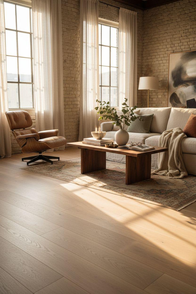 White Oak Hardwood Floors with live-edge walnut table