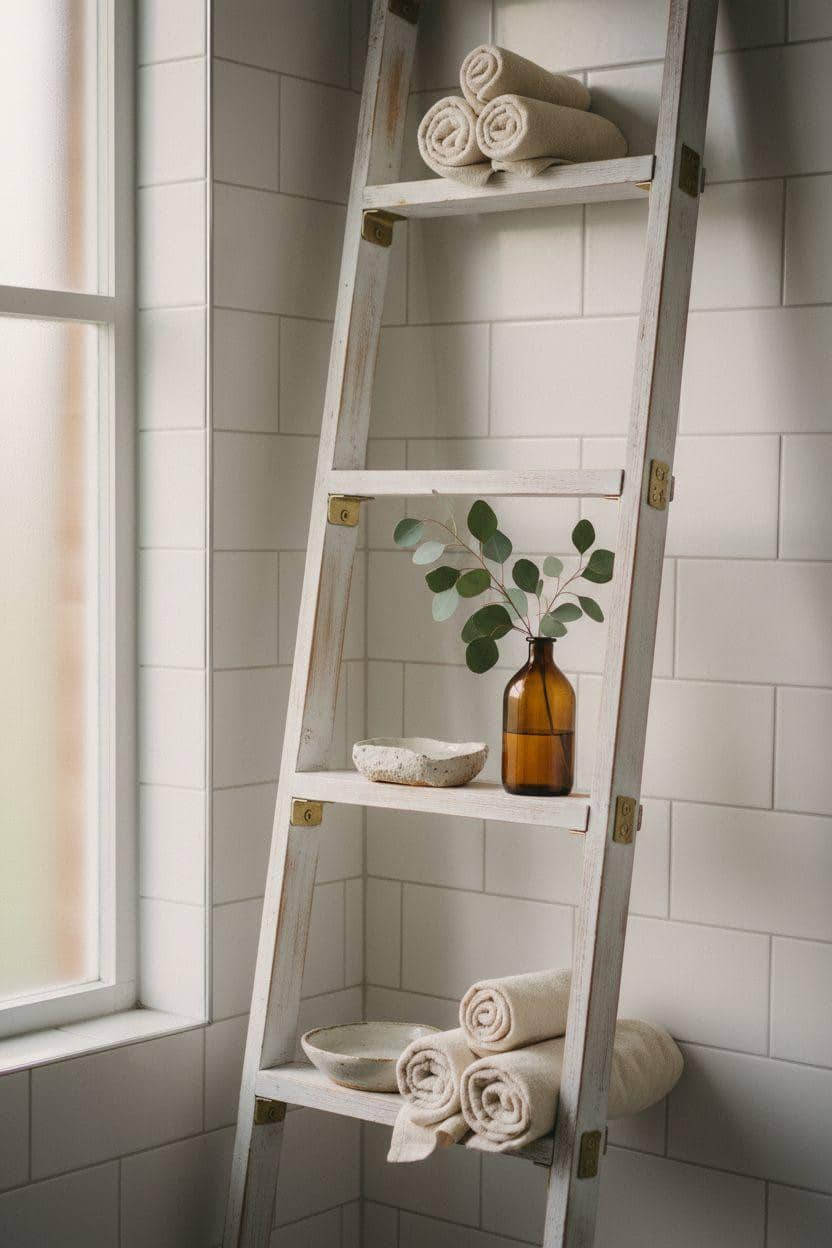 Bathroom Shelf Ideas - bathroom ladder shelf