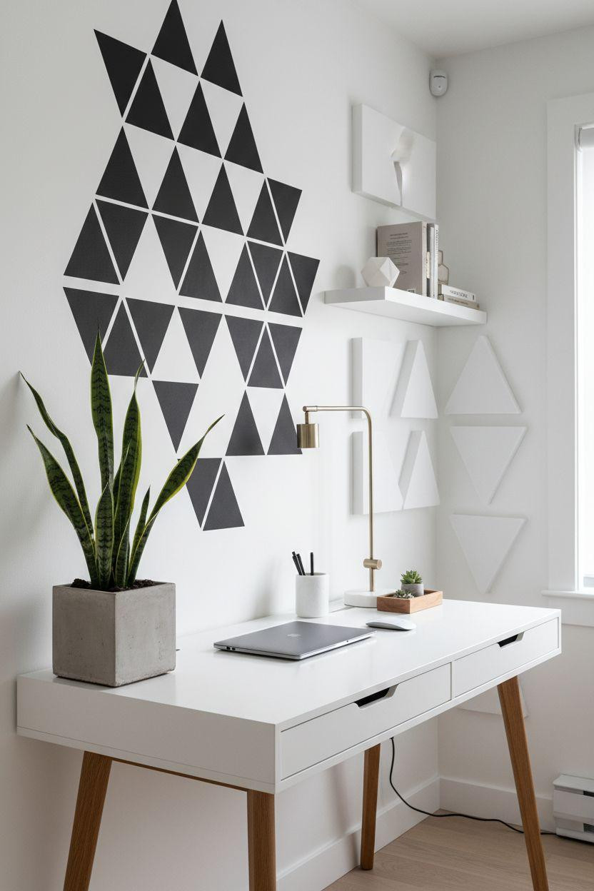 Work From Home Set Up Minimalist - floating desk with geometric patterns