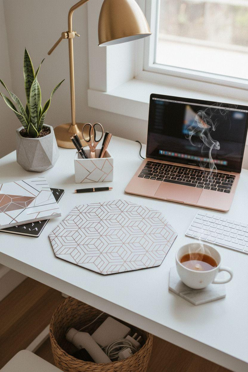 Work from home set up in modern style with rose gold accents