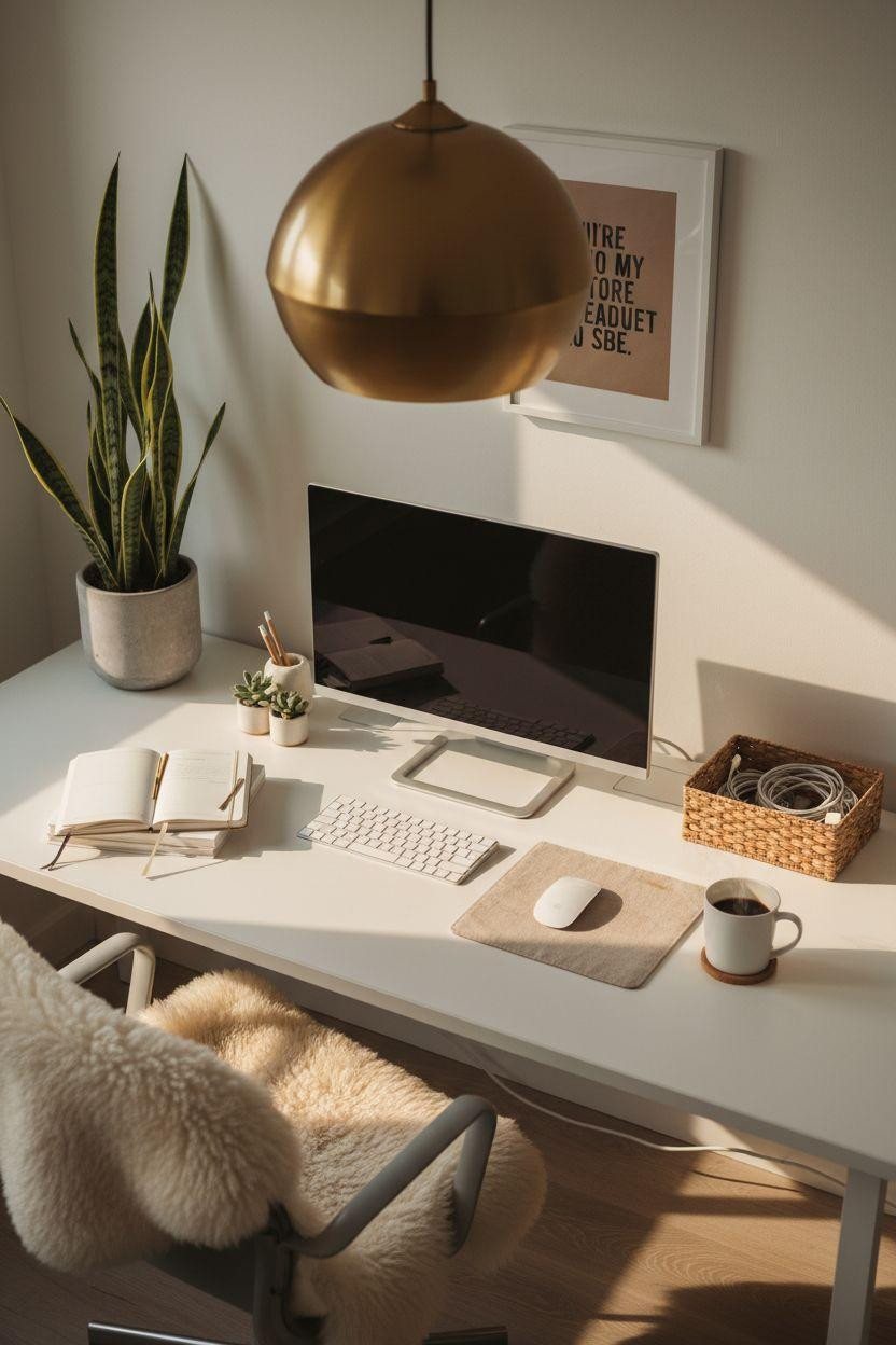 Work from home set up with dramatic lighting and modern style