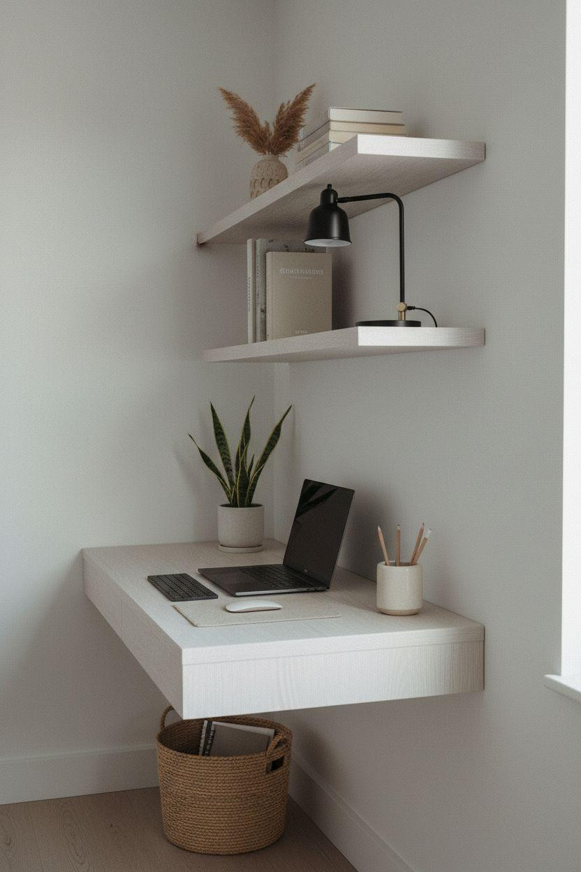 Work From Home Set Up Minimalist - open shelving workspace