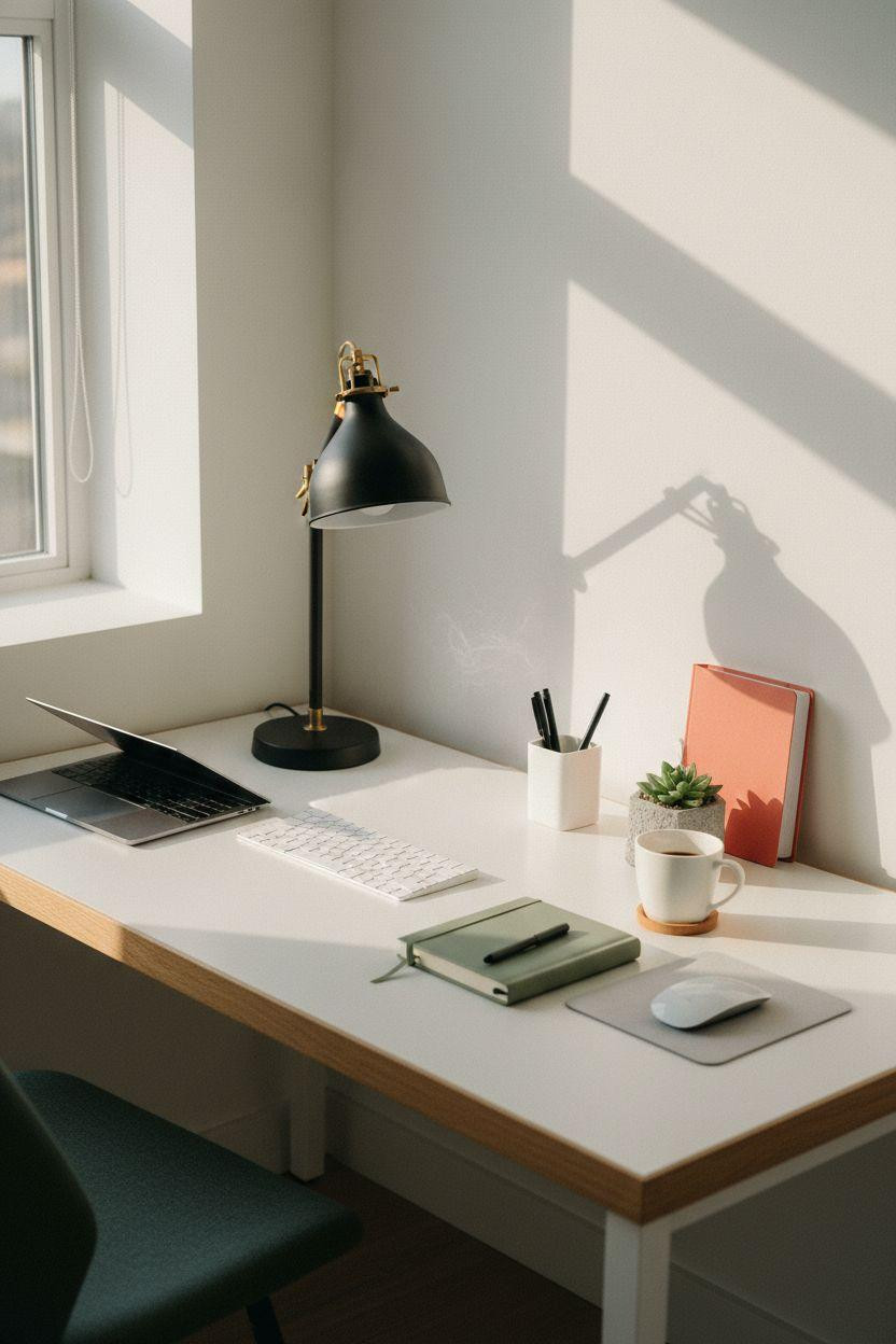 Work From Home Set Up Minimalist - colorful accents in natural light