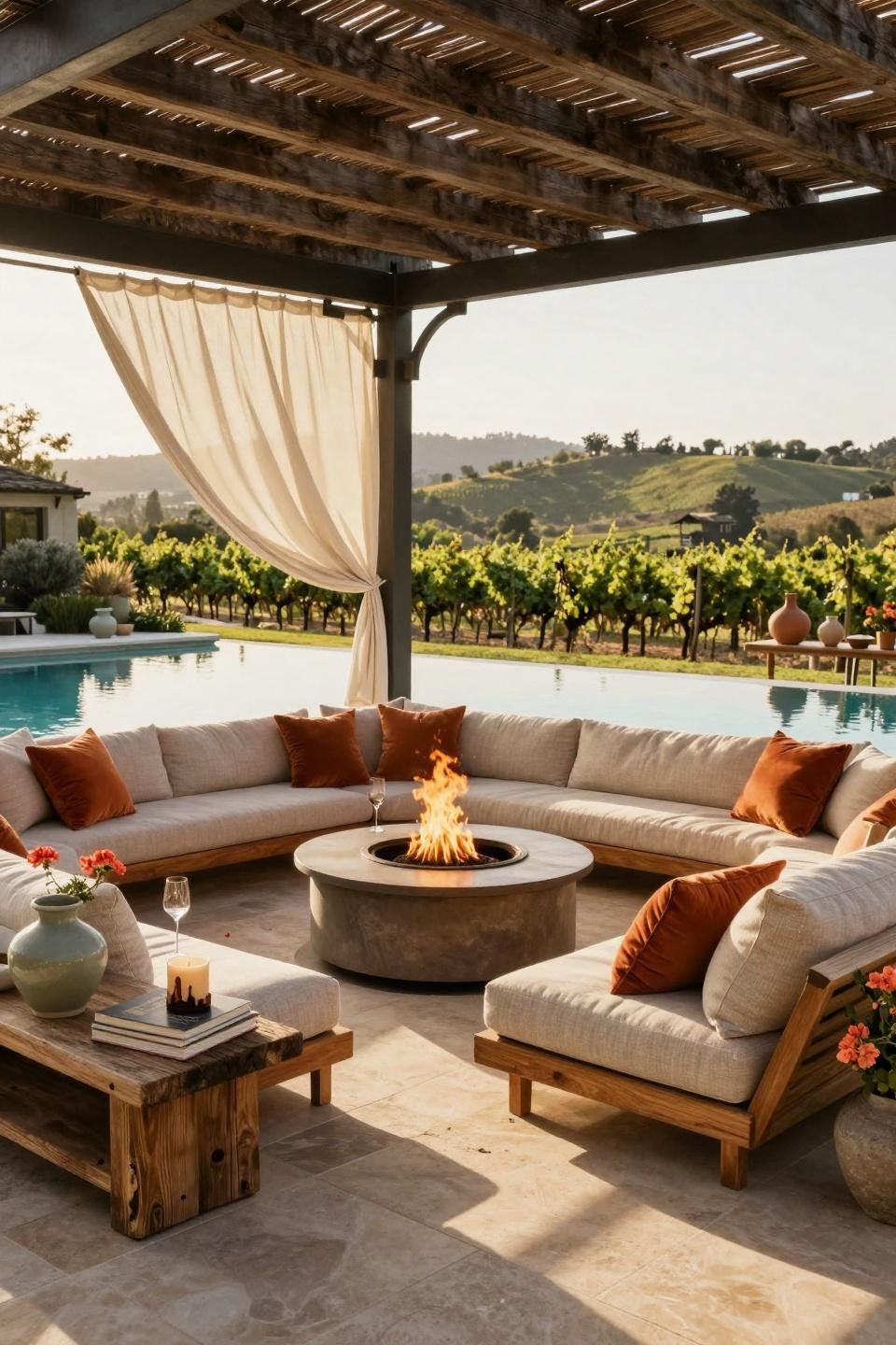 Backyard Fire Pit Ideas Lounge Areas - vineyard estate with flowing canvas drapes