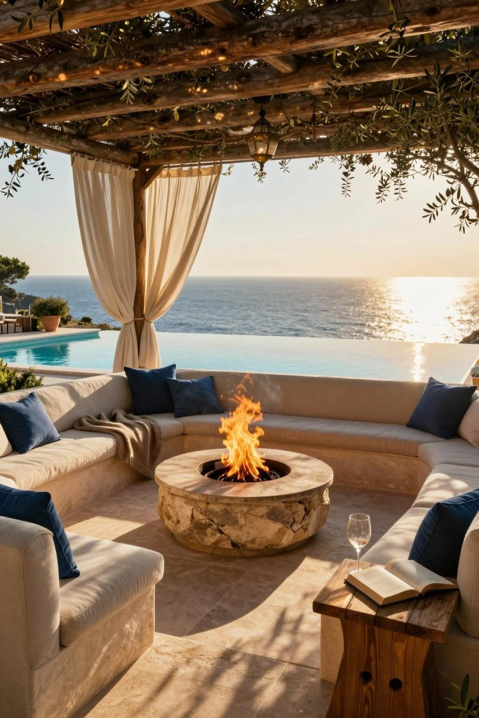 Backyard Fire Pit Ideas Lounge Areas - coastal villa with limestone fire pit