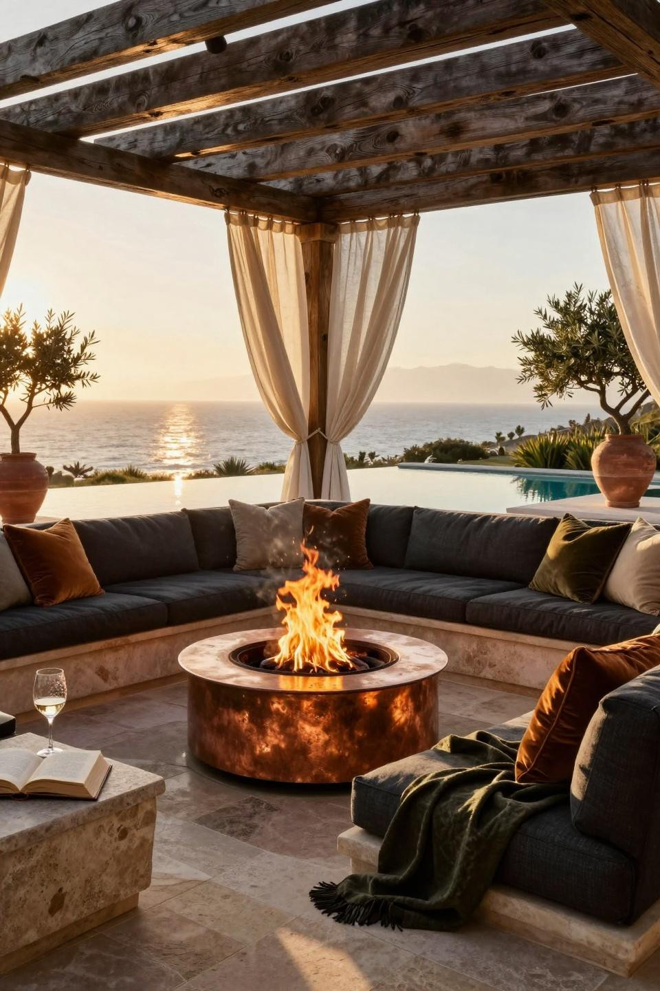 Backyard Fire Pit Ideas Lounge Areas - Pacific overlook with curved seating