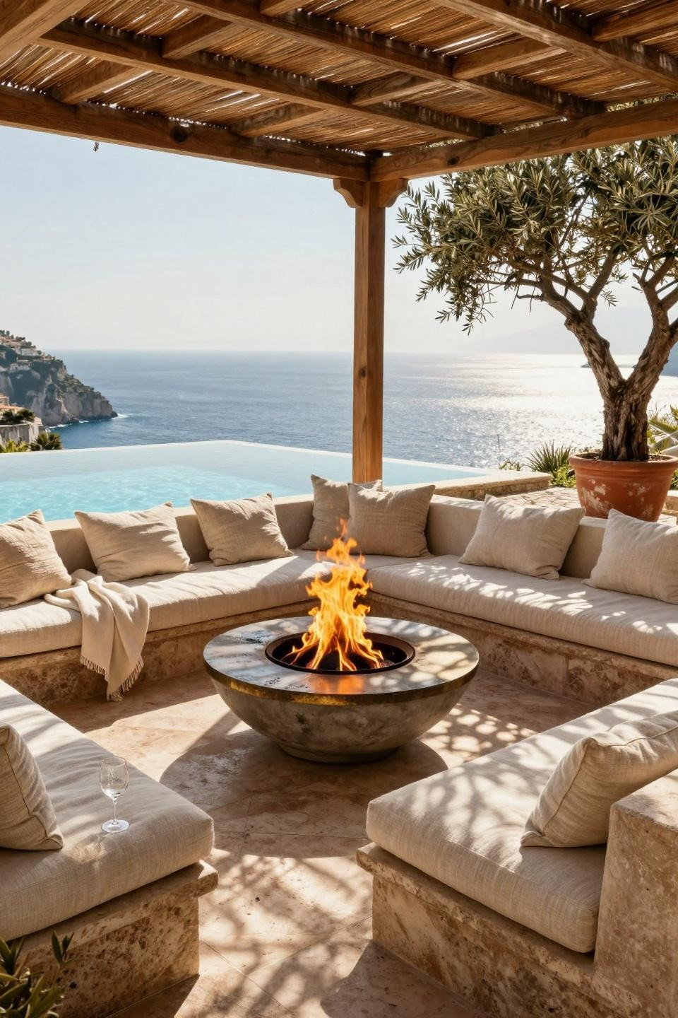 Backyard Fire Pit Ideas Lounge Areas - Mediterranean terrace overlooking sea