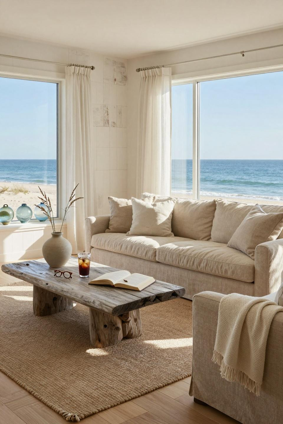 Beachy Living Room - bright coastal space with ocean views