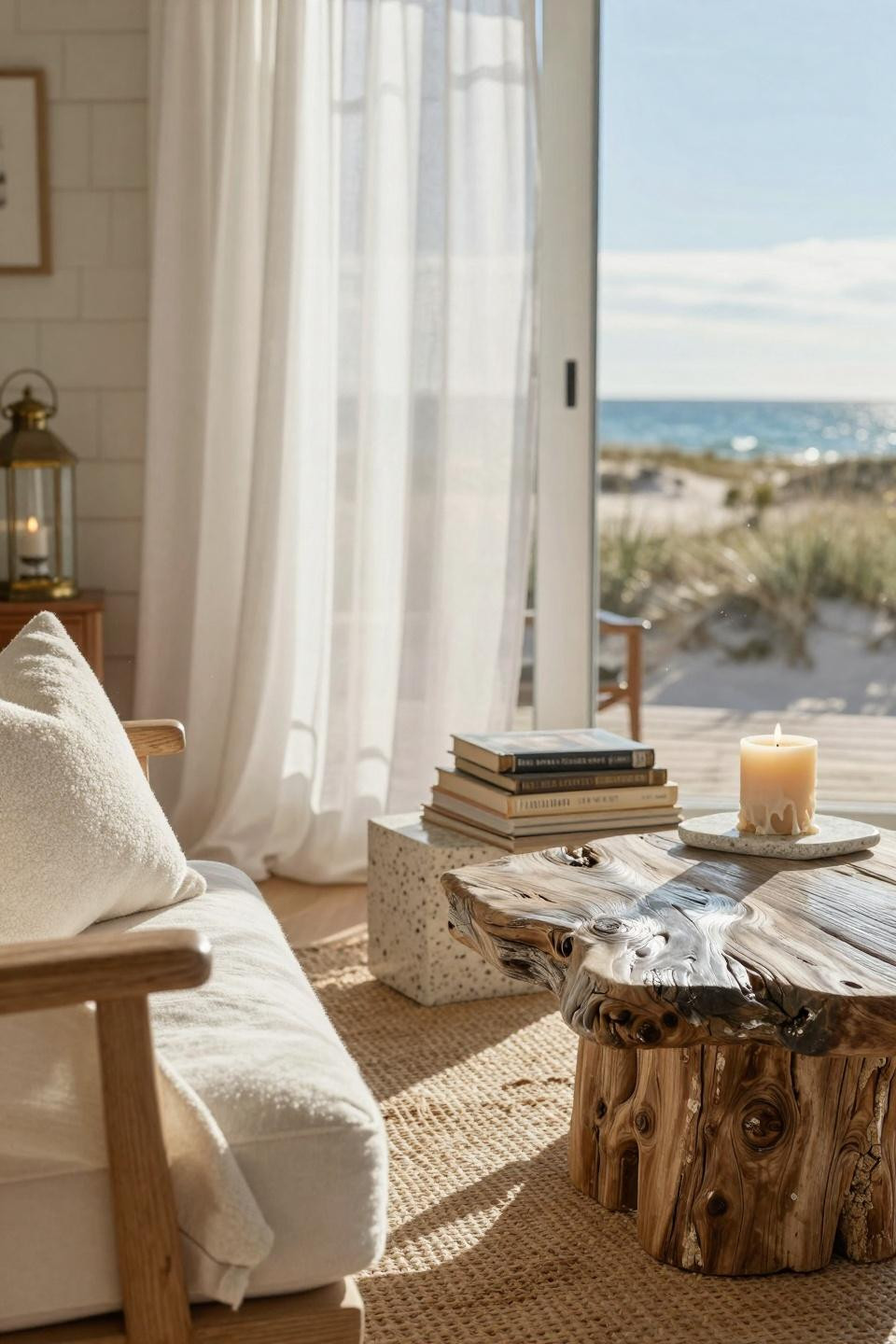 Beachy Living Room - textured coastal with boucle throw