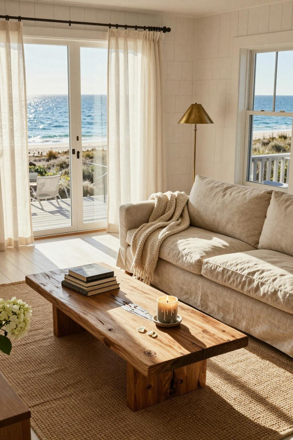 Beachy Living Room - casual coastal with shiplap accent wall