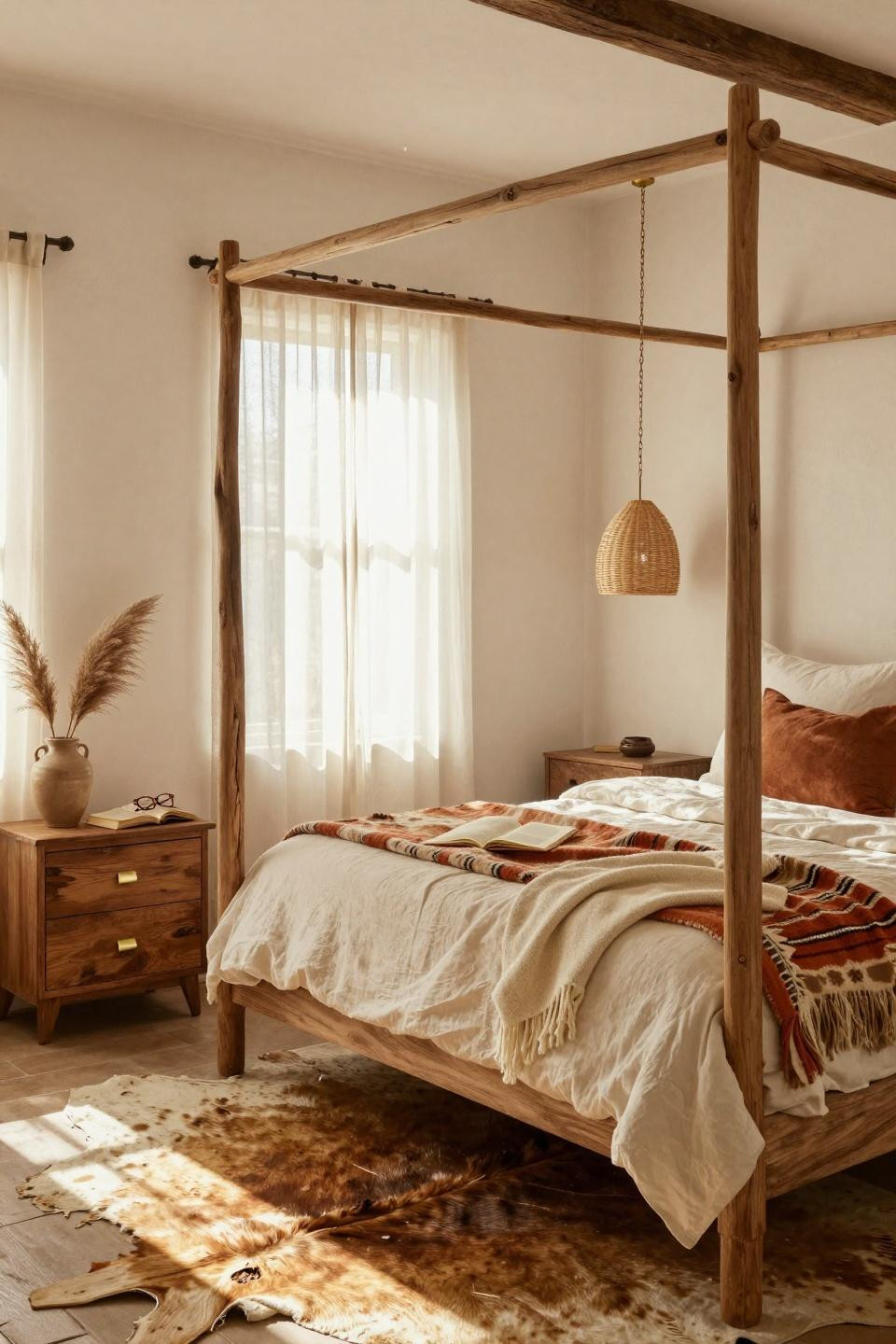 Beachy Room Decor - coastal cowgirl bedroom with Navajo blanket