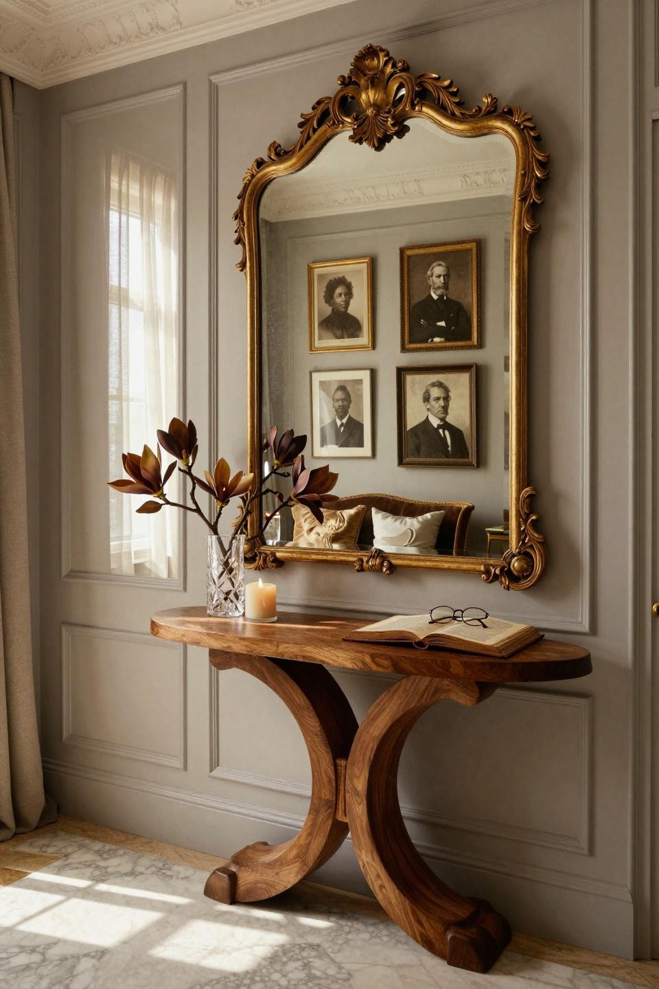 black history month door decoration with gilded mirror and gallery wall