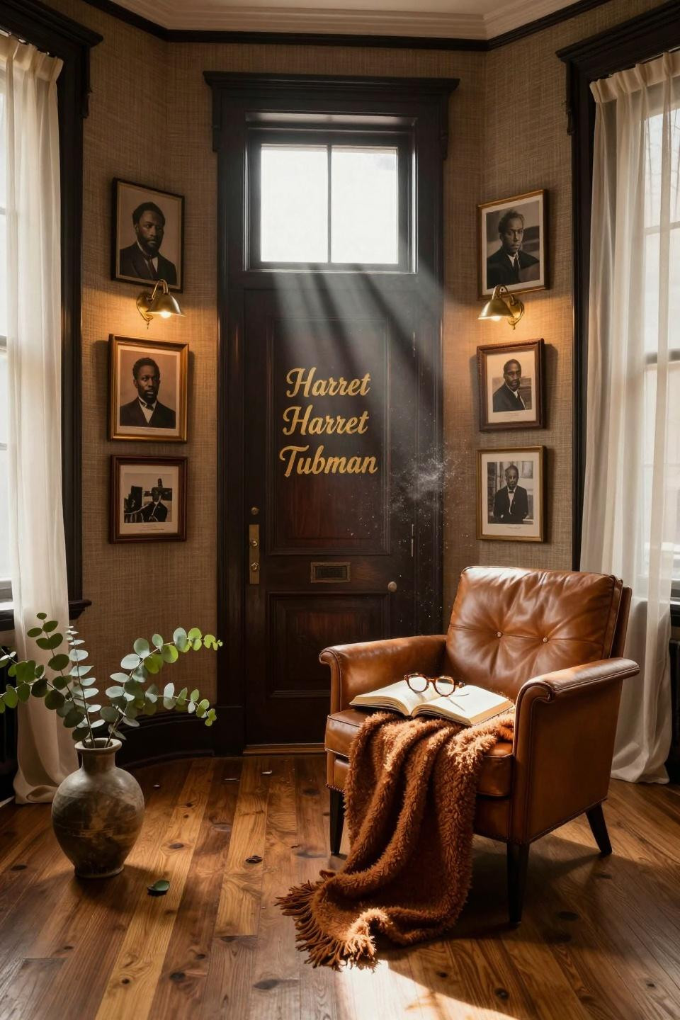 black history month door decoration with curated gallery wall display