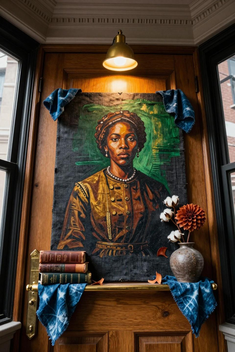 black history month door decoration with vibrant portrait painting