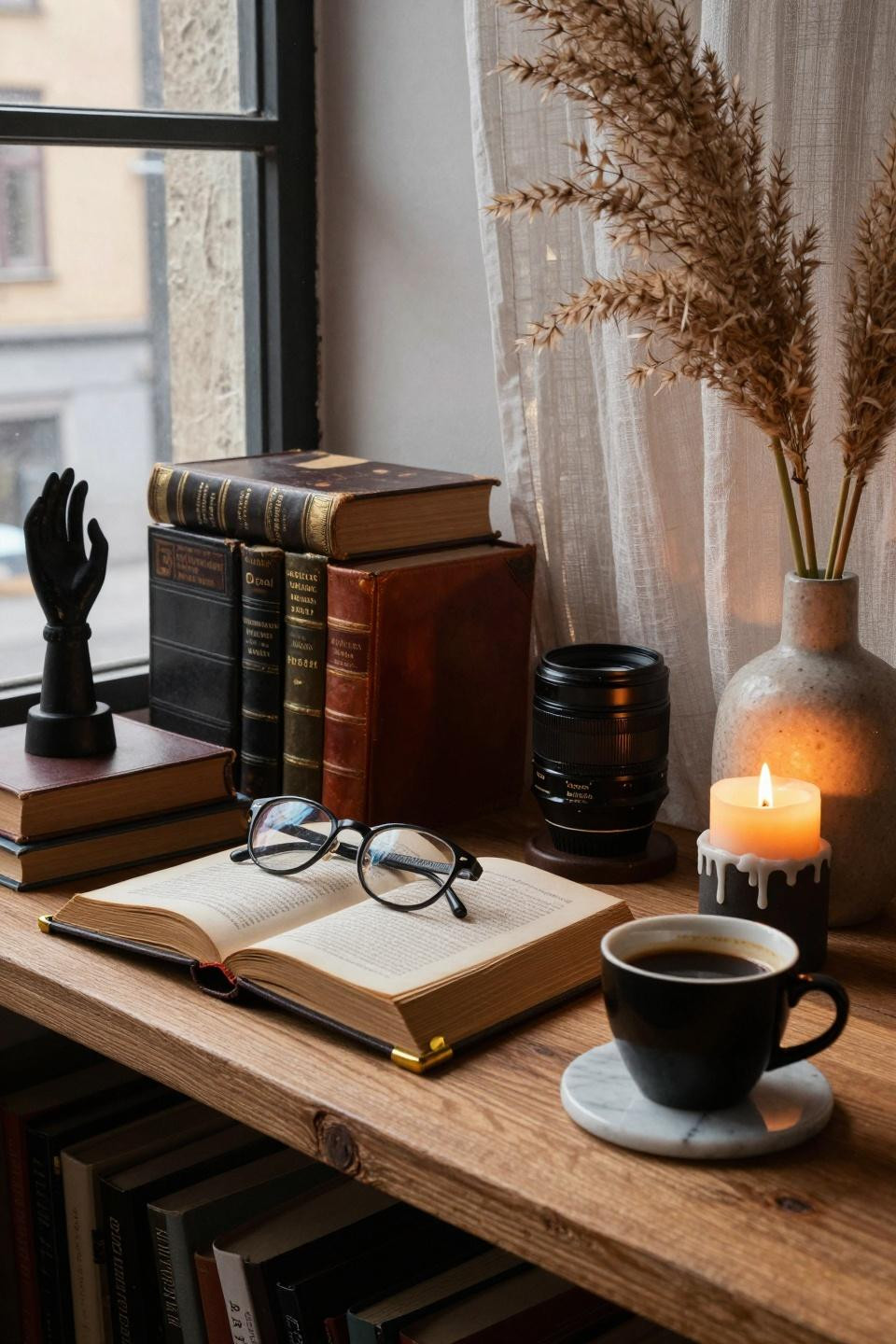 black history month door decoration with floating oak shelves and sculpture