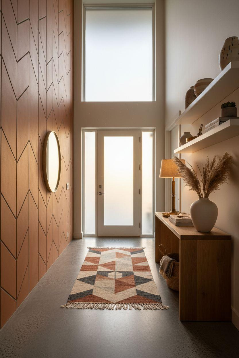 Bloxburg entryway ideas - geometric terracotta chevron hallway design