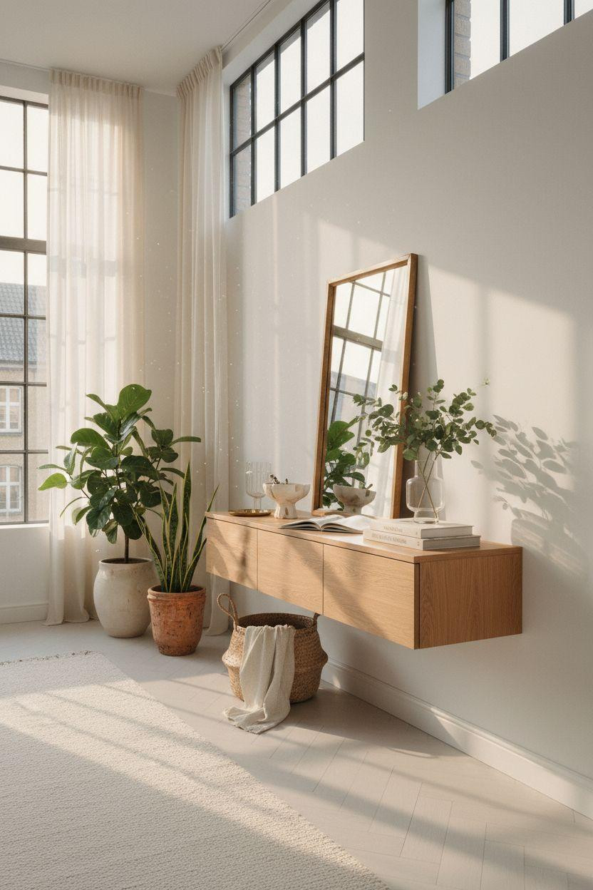 Bloxburg entryway ideas - loft foyer with steel-framed windows and plants