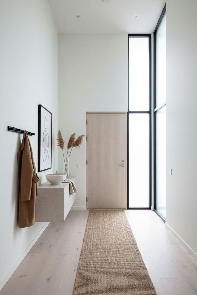 Bloxburg entryway ideas - minimalist Scandinavian entry with floating console