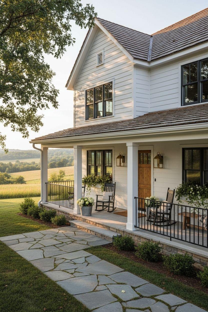 Bloxburg Farmhouse - traditional exterior with stone path