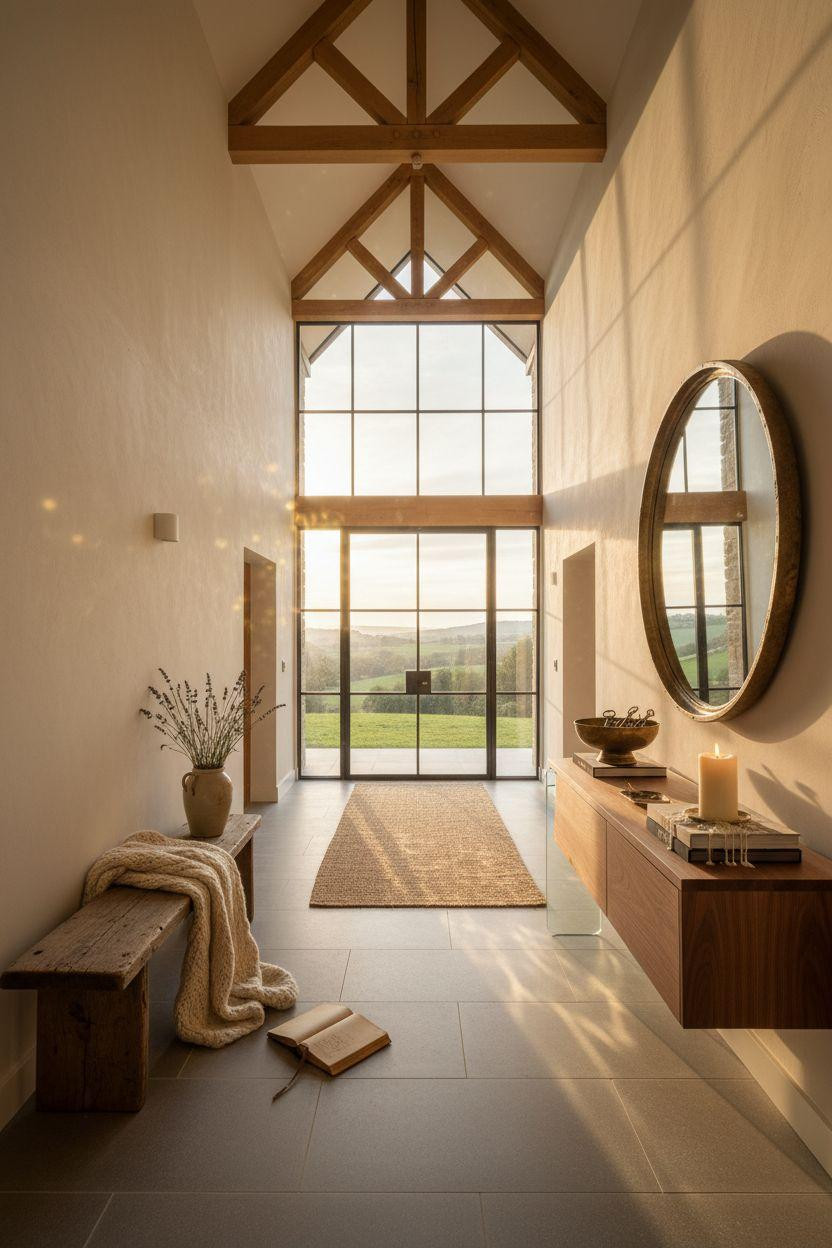 Bloxburg Farmhouse - grand entryway with high ceilings