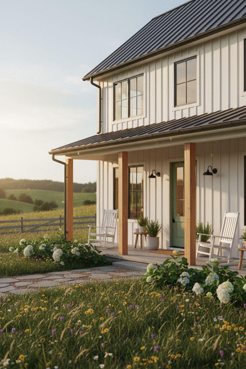 Bloxburg Farmhouse - exterior with green entry door
