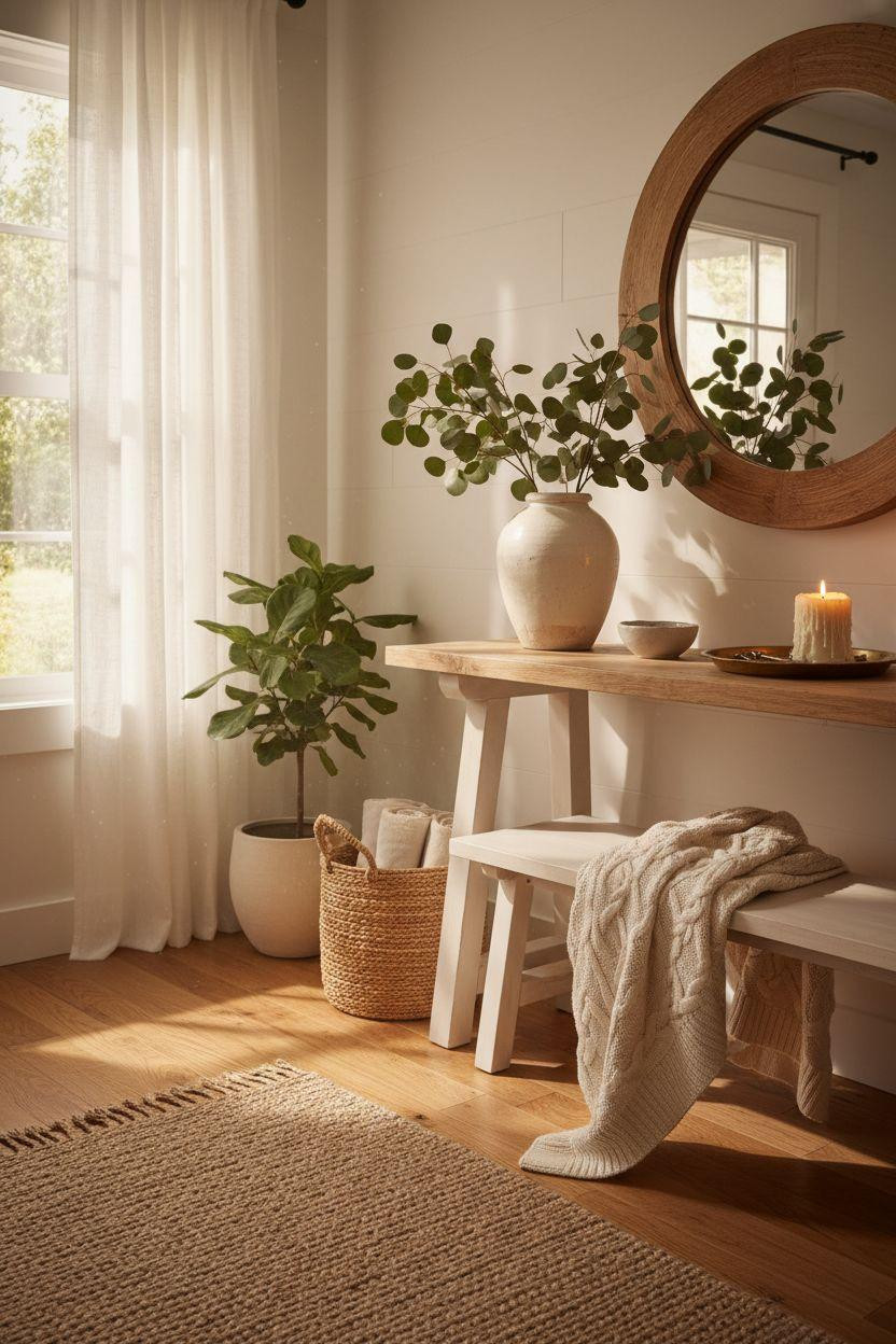 Bloxburg Farmhouse - entryway with oak console